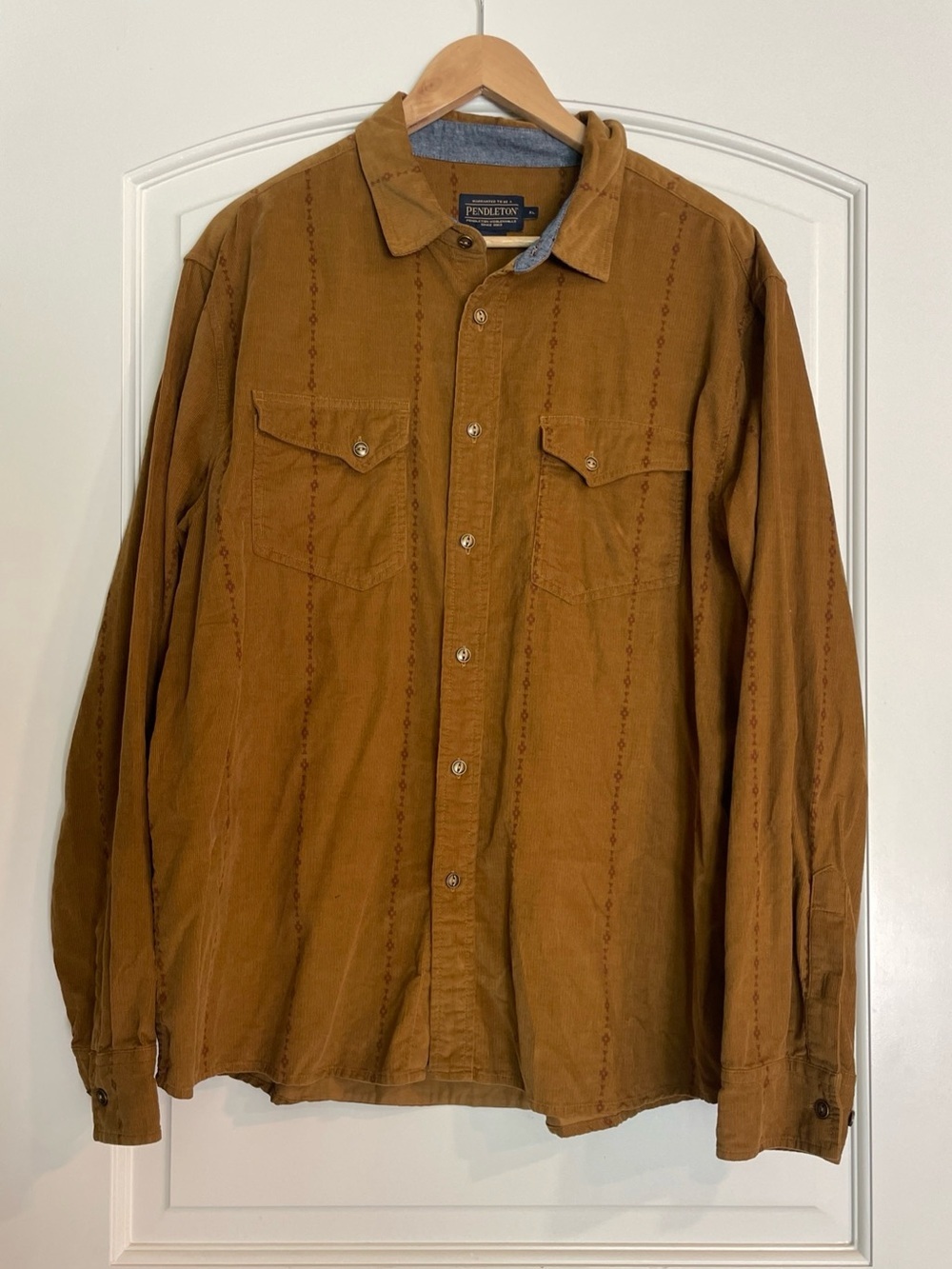 Pendleton Corduroy Shirt Mustard Button Up Cotton Preppy Mens Size X-Large Vtg